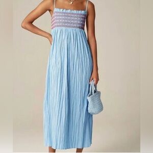 J. Crew Women’s Catania Crinkled Maxi Dress Calm Blue & Red XS $148 FLAW CL095